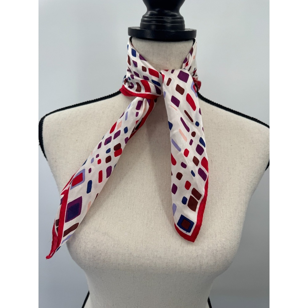 Womens Multicolor Geometric Print Silk Square Scarf Neckerchief Office Accessory